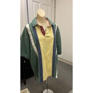 Vintage Color Block Rugby Polo Shirt Mens XL Green Yellow Blue 90s Heavy Cotton